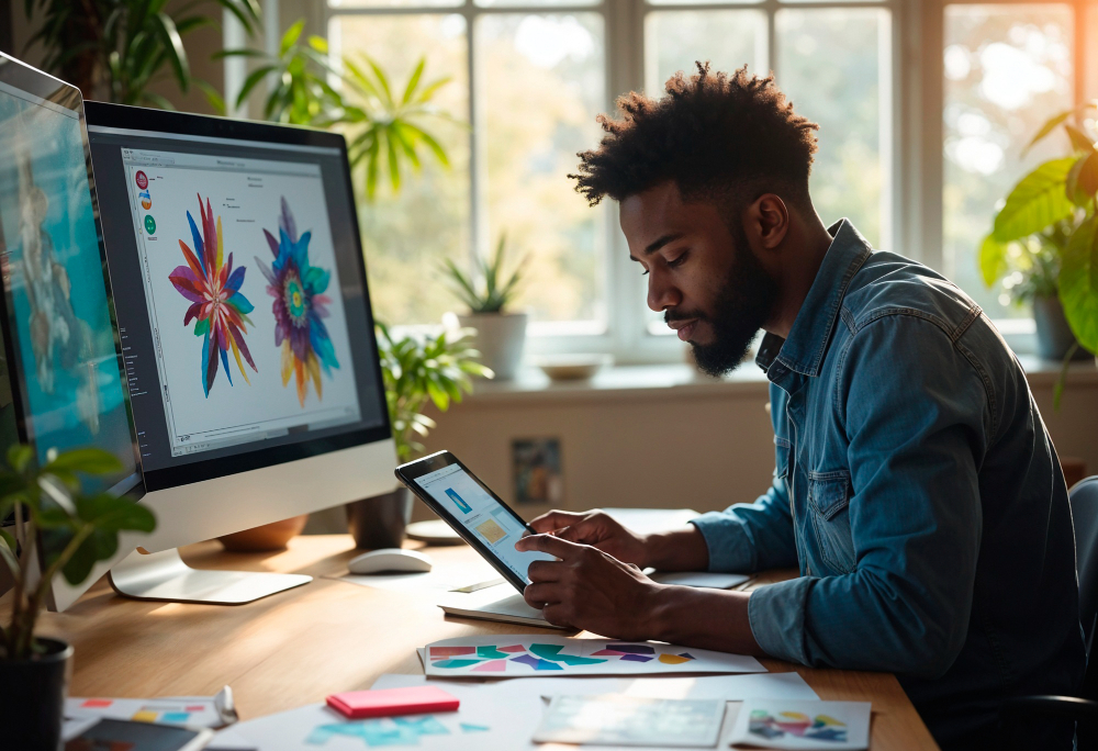 Man finalizing the created design