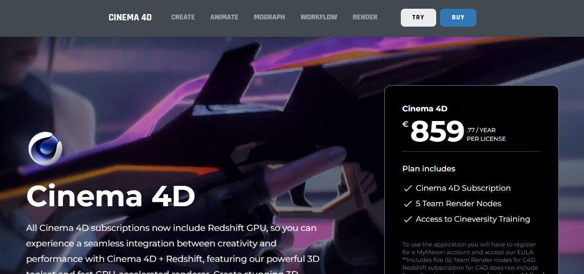 Cinema 4D website front page